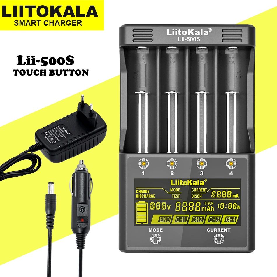 Умная зарядка для батареек LiitoKala Lii-500S, зарядка для AAA AA 18650 21700 26650 20700 18350 26700