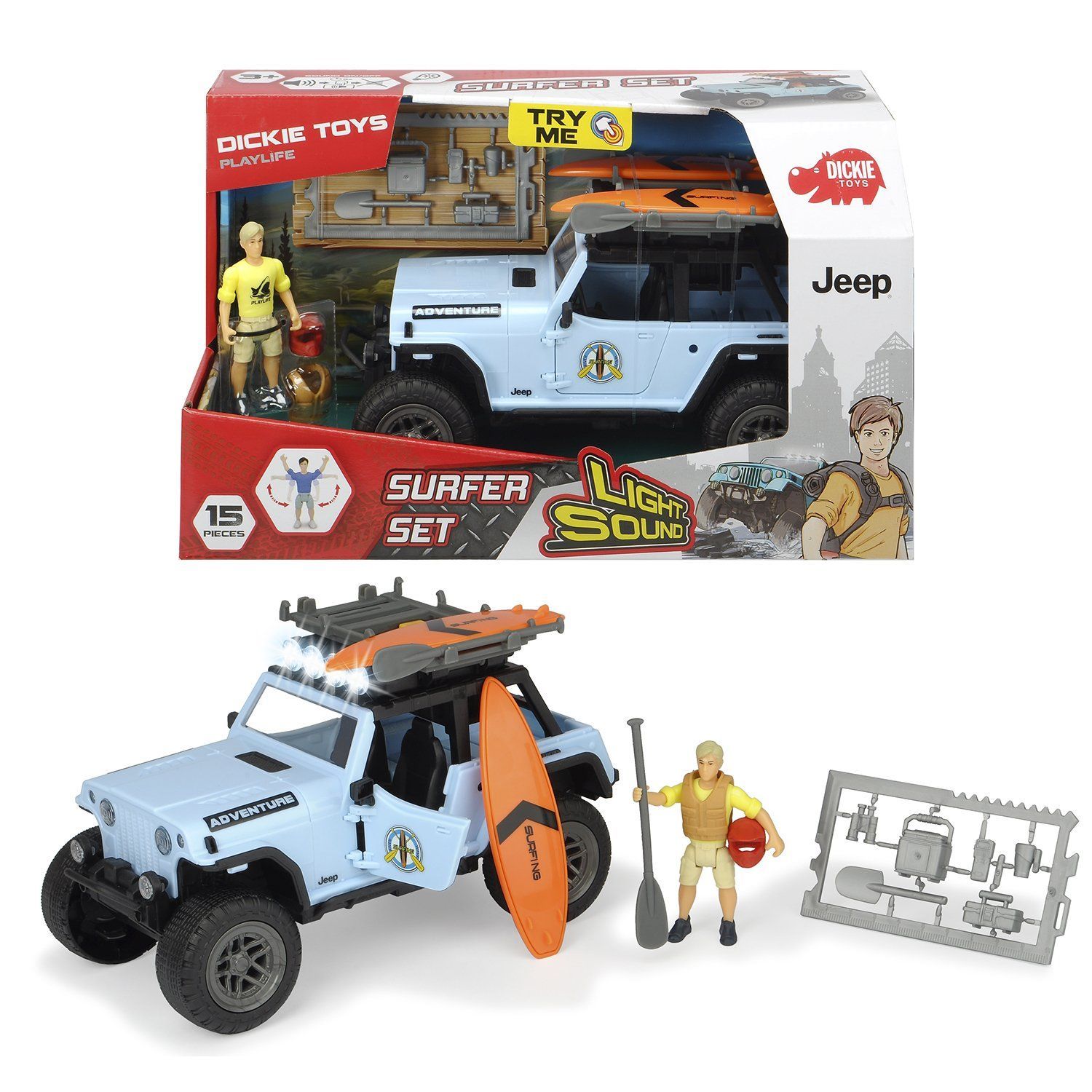 Trying toys. Игровой набор Dickie Toys серфер 3834001. Набор техники Dickie Toys PLAYLIFE Offroad Set. Набор техники Dickie Toys PLAYLIFE. Игровой набор туриста Jeepster Commando 22 см свет звук PLAYLIFE Dickie Toys 3835004.