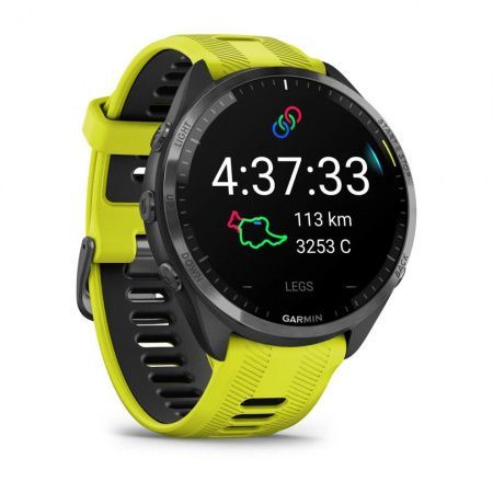 Смарт часы Garmin Forerunner 965 черные, темно-серый DLC титановый безель, с желто-черным ремешком (010-02809-12)