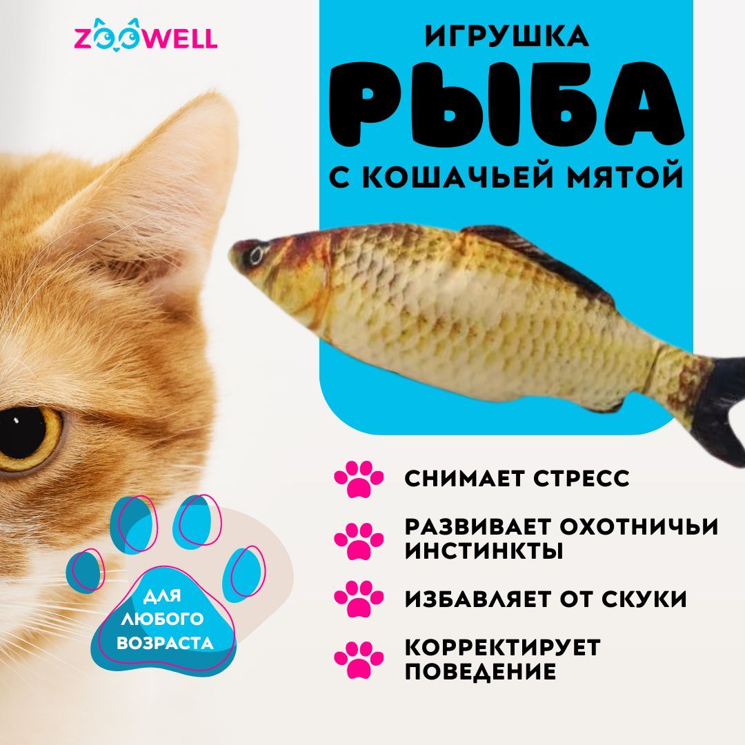 Игрушка для кошек с кошачьей мятой рыба, Карась, 20 см