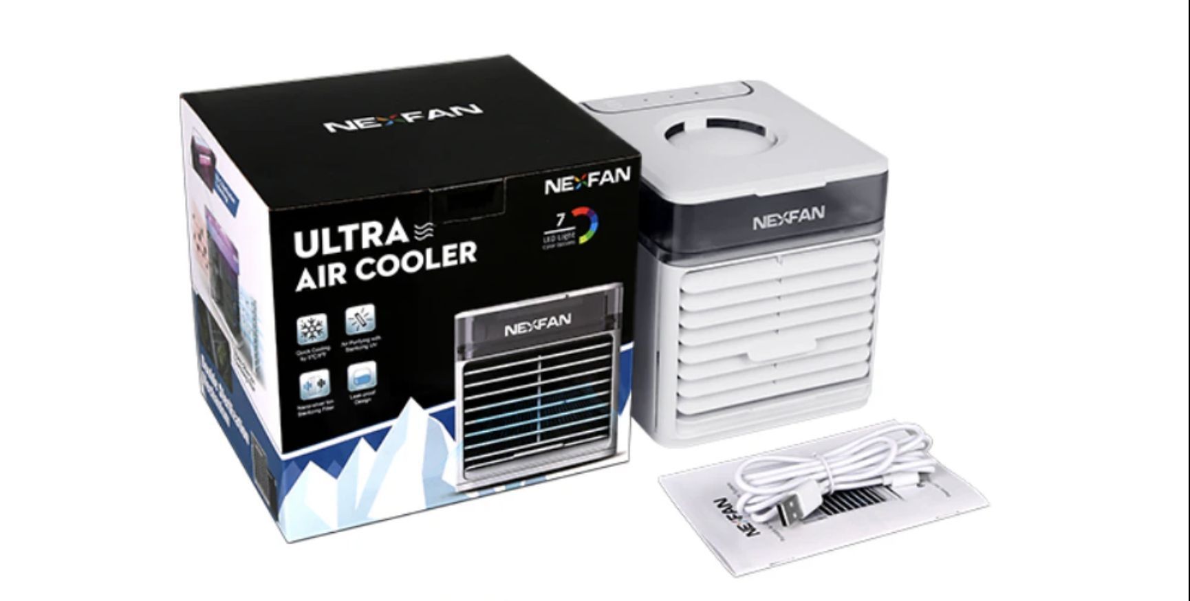 Мини-кондиционер NexFan Ultra Air Cooler /Ионизирующий мобильный охладитель воздуха с LED-подсветкой и УФ-лучами /чёрный