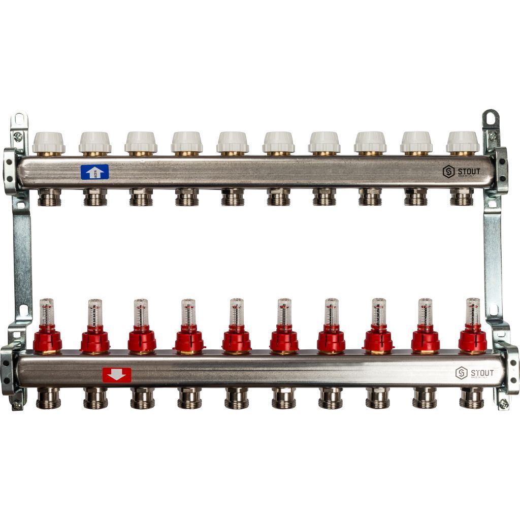 Коллектор из нержавеющей стали с расходомерами STOUT 10 выходов SMS 0917 000010