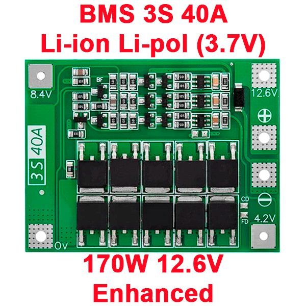 BMS-контроллер3S/40Aна12.6В(Enhance)дляLi-ionячеек3.7Вна18650или26650