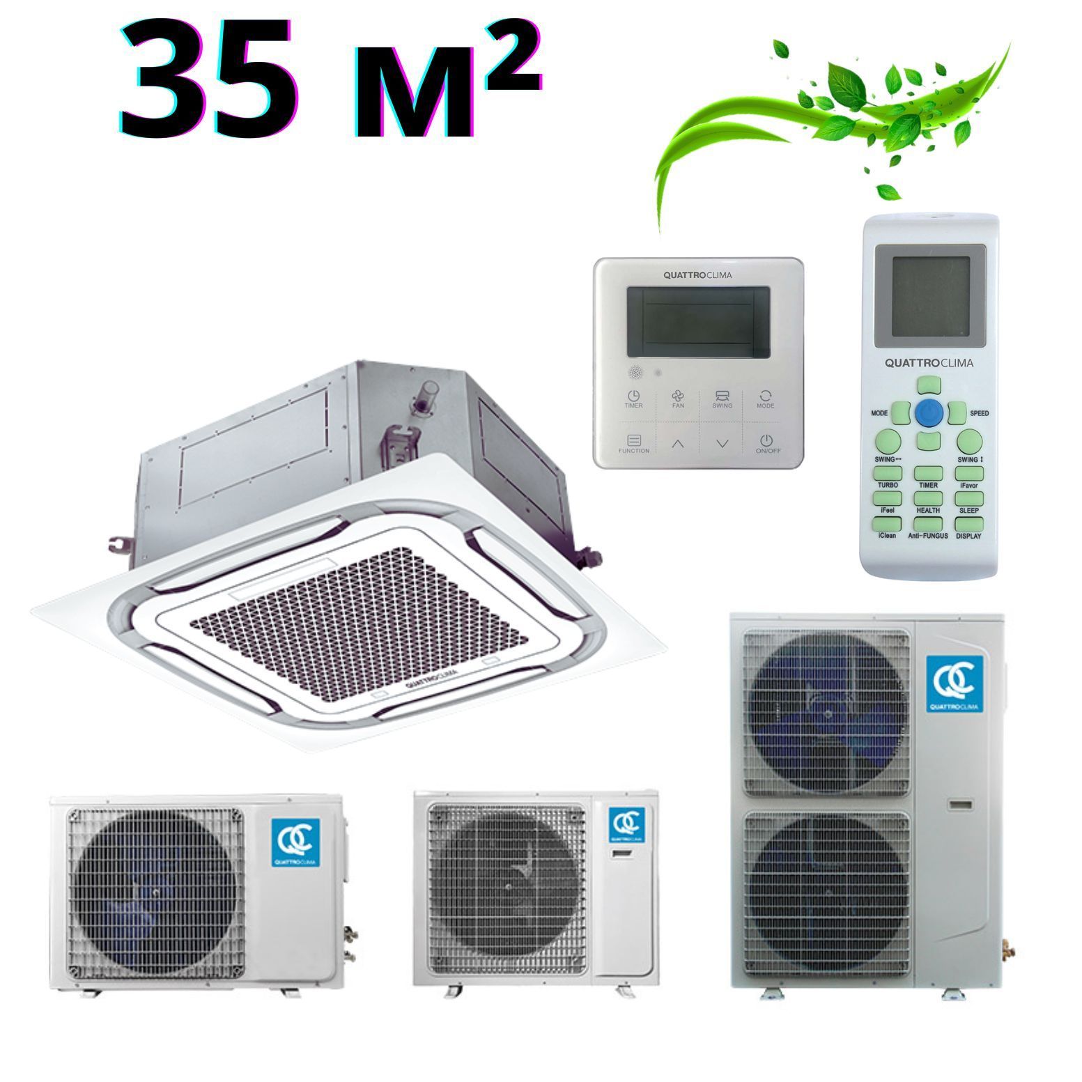 напольно-потолочный кондиционер quattroclima qv-i36fg / qn-i36ug, блок внутренний quattroclima qv-i36cg-1 кассетного типа 36 модели, сплит-система qv-i48cg1/qn-i48ug1/qa-icp12 