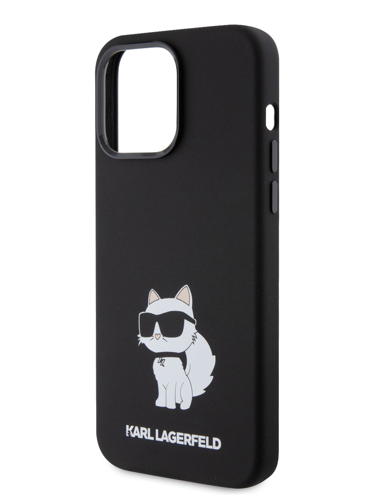 Чехол Karl Lagerfeld Liquid silicone на Apple iPhone 15 Pro Max / для Айфон  15 Про Макс, силиконовый с эффектом софт тач, с защитой камеры, с принтом  NFT Choupette, черный - купить