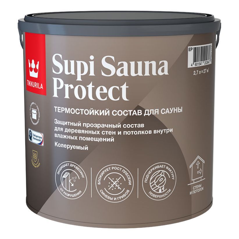 Tikkurila Supi Sauna Protect EP состав защитный для стен и потолков в бане и сауне п/мат (2,7л)