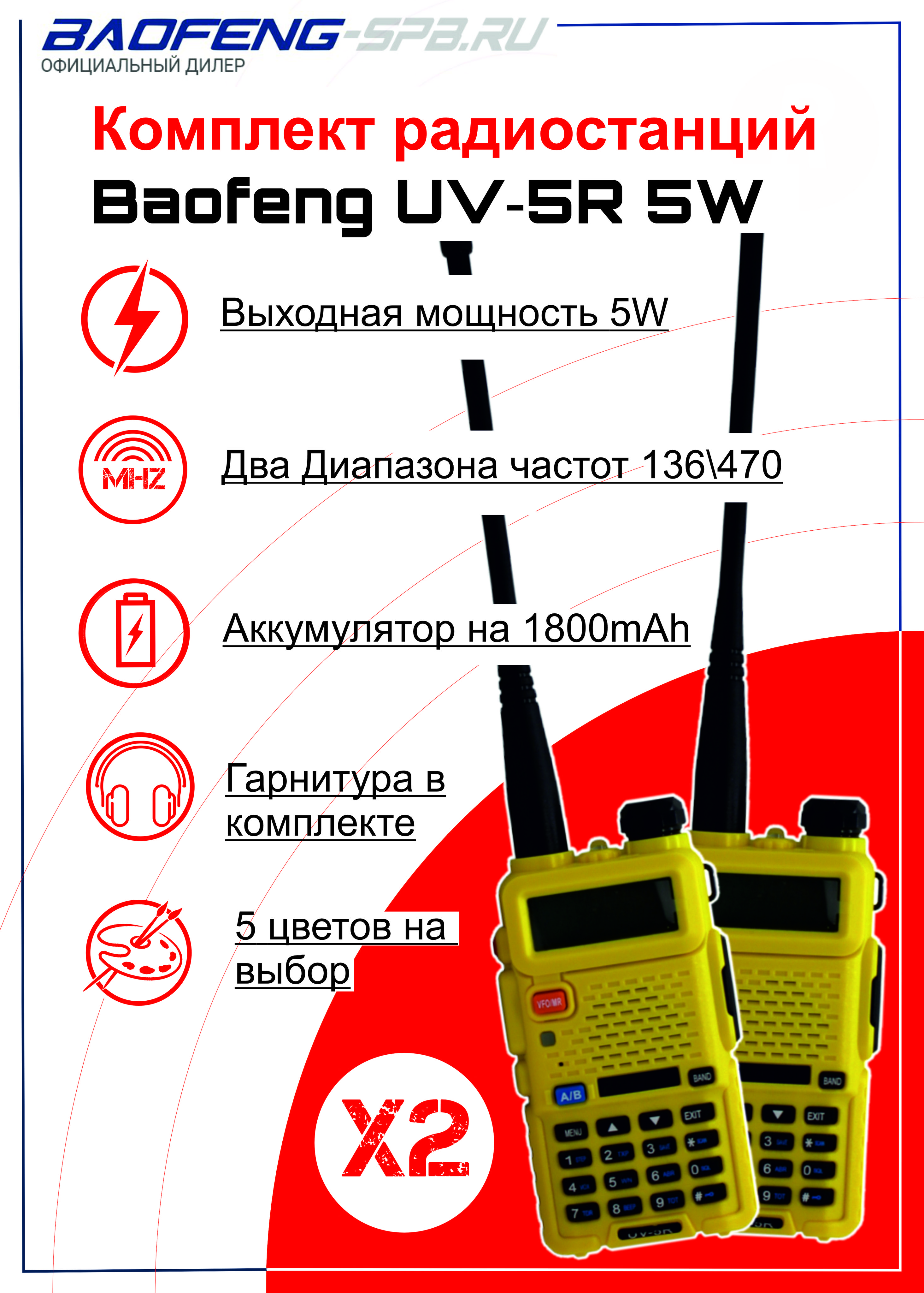 Радиостанция Baofeng UV-5R 2 pack, 128 каналов - купить по доступным ценам  в интернет-магазине OZON (364892750)