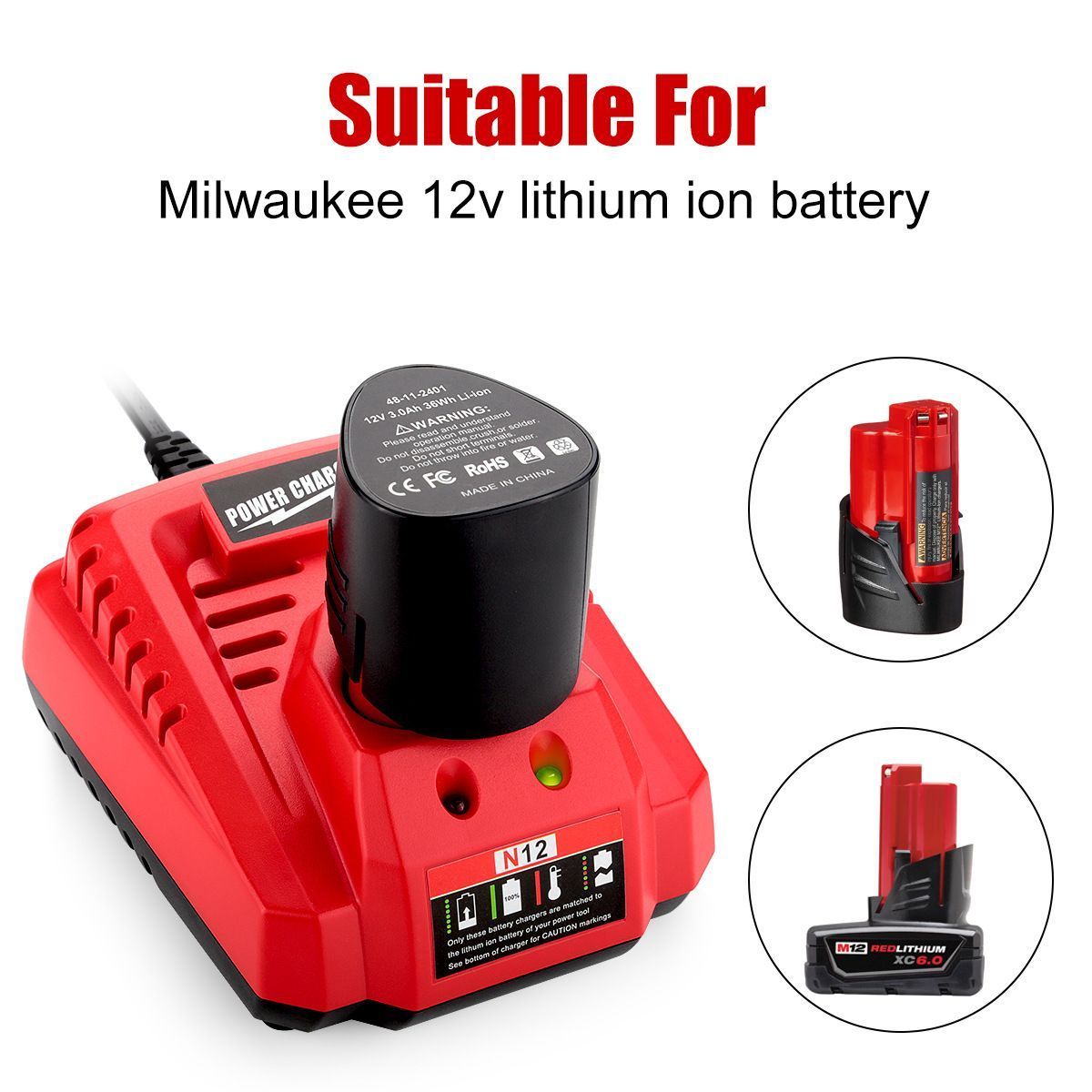 Зарядное устройство для электродрели Milwaukee 10.8/12V литиевая батарея fast charger M12