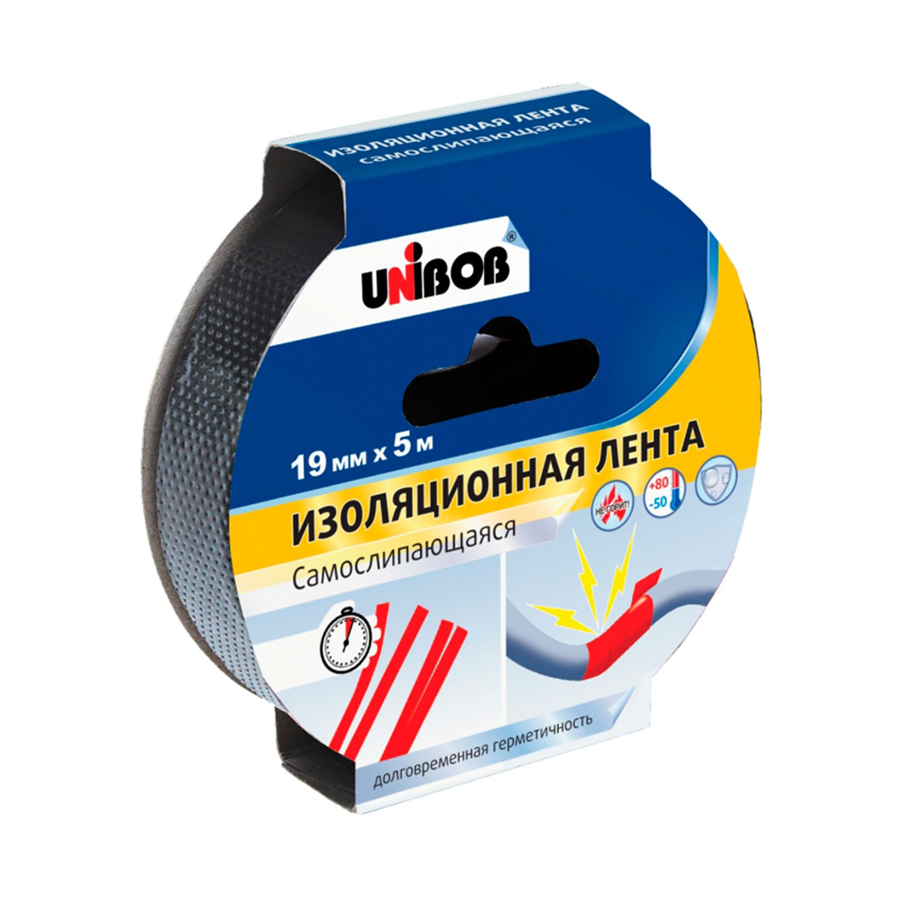 Изолента самослипающаяся Unibob, пвх, 19 мм x 5 м, черная