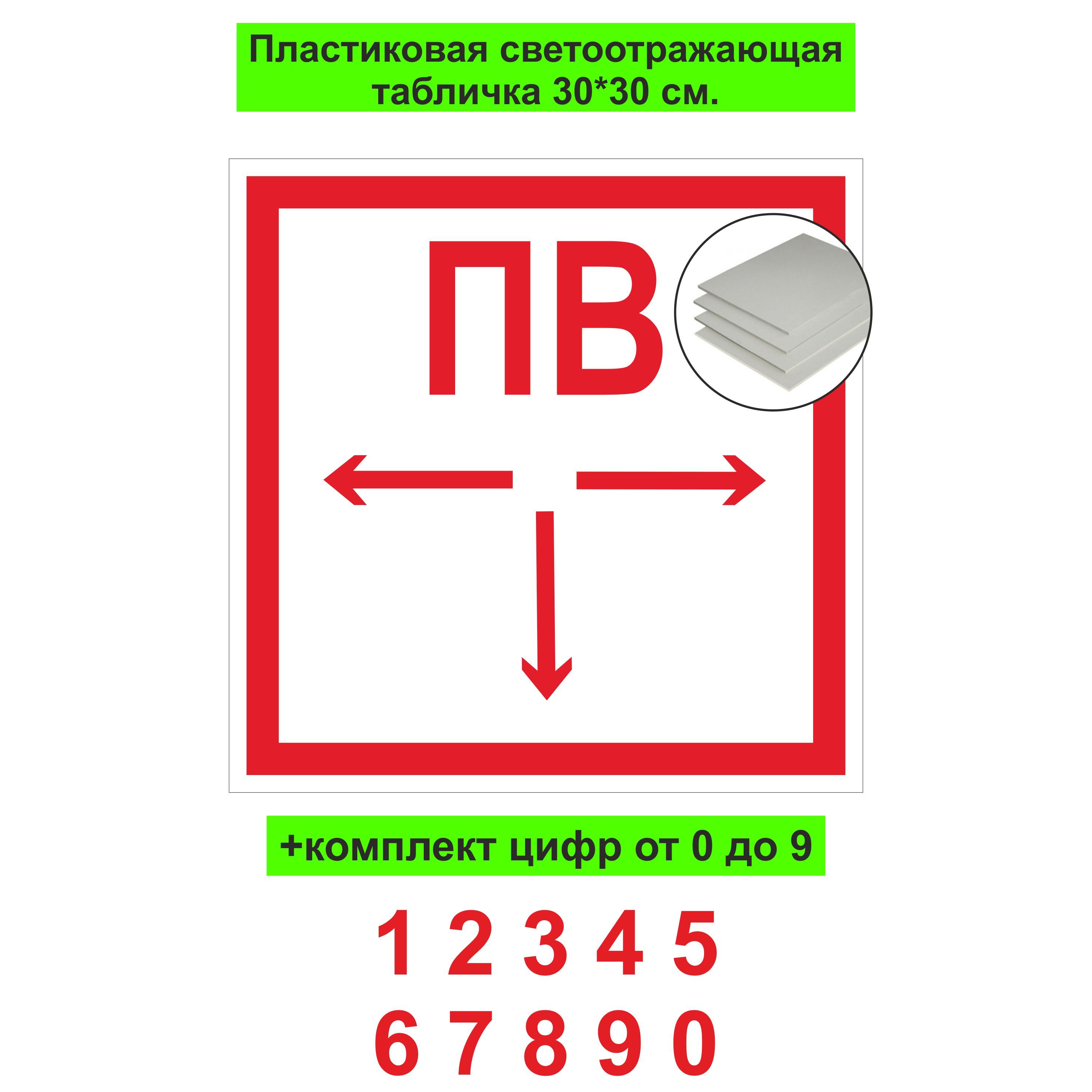 Знак табличка ПВ пожарный водоем светоотражающая пластиковая 30 x 30 см.