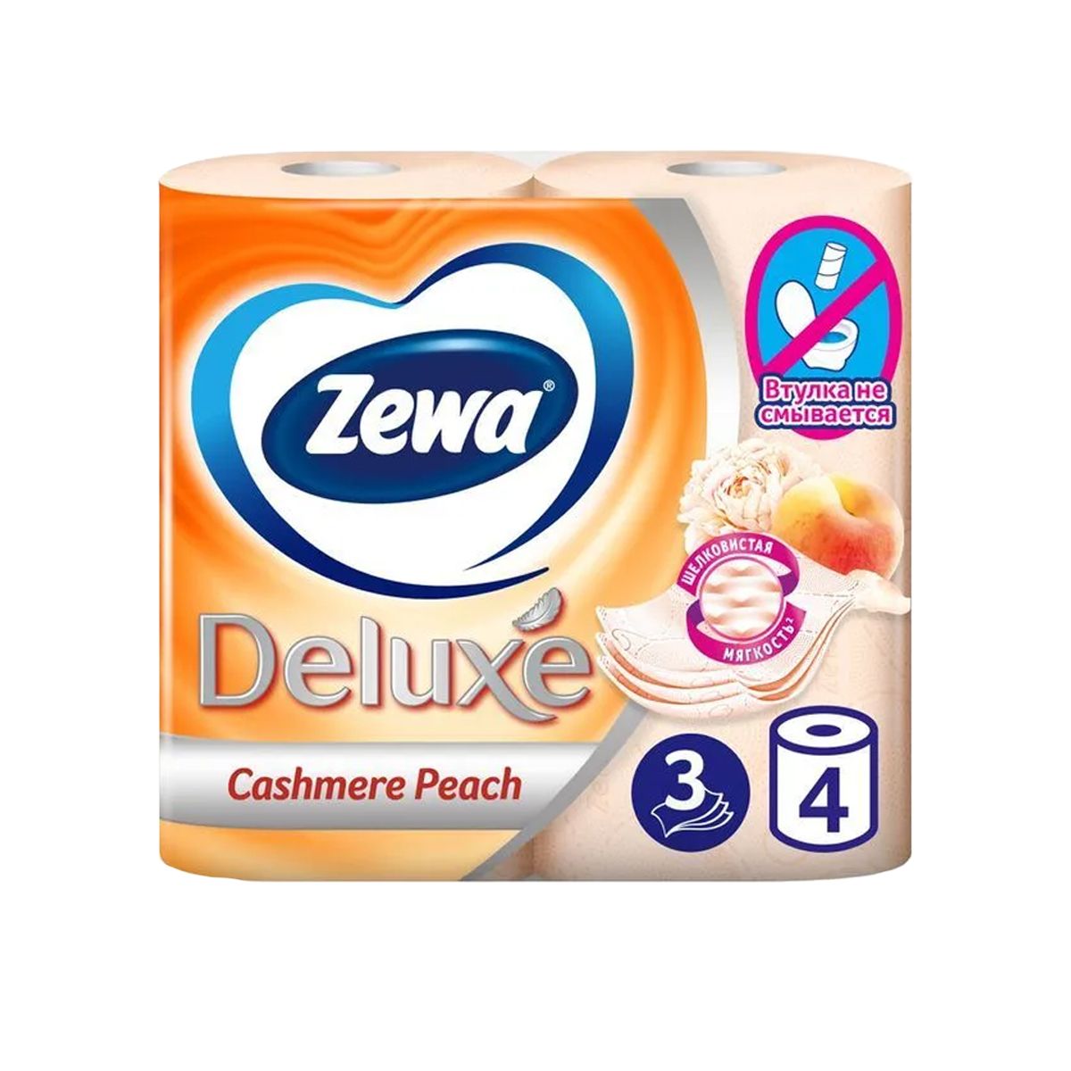 Туалетная бумага Zewa Deluxe персик по 4 рулона 1 пачка