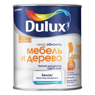 DULUXКраскаБыстросохнущая,Гладкая,до50°,Водная,Полуматовоепокрытие,0.75л,1кг,белый