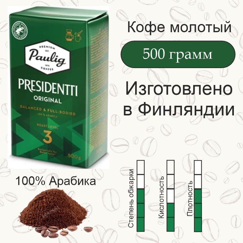 КофемолотыйPauligPresidenttiOriginaleобжарка3,500гр.Финляндия