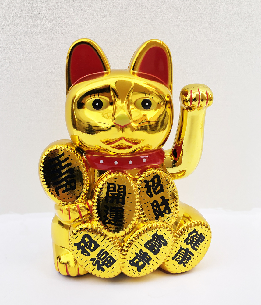 Кошечка Манеки-неко золотая на батарейках (большая) "WoodOwl"  #1
