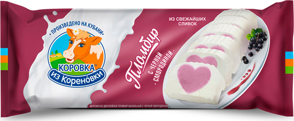 Мороженое Коровка из Кореновки Пломбир ванильный двухслойный с черной смородиной, 400 г  #1