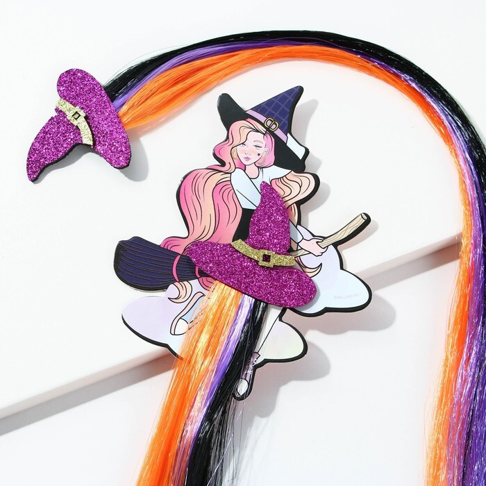 Цветная прядь для волос на заколке "Милая ведьмочка", длина 40 см, 3 штуки  #1