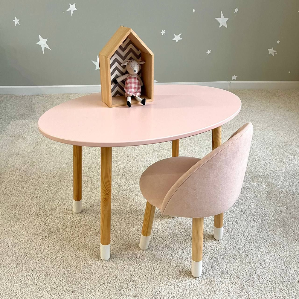 Комплект детской мебели DIMDOMkids, стол "Овал" розовый + Мягкий стульчик Розовый  #1