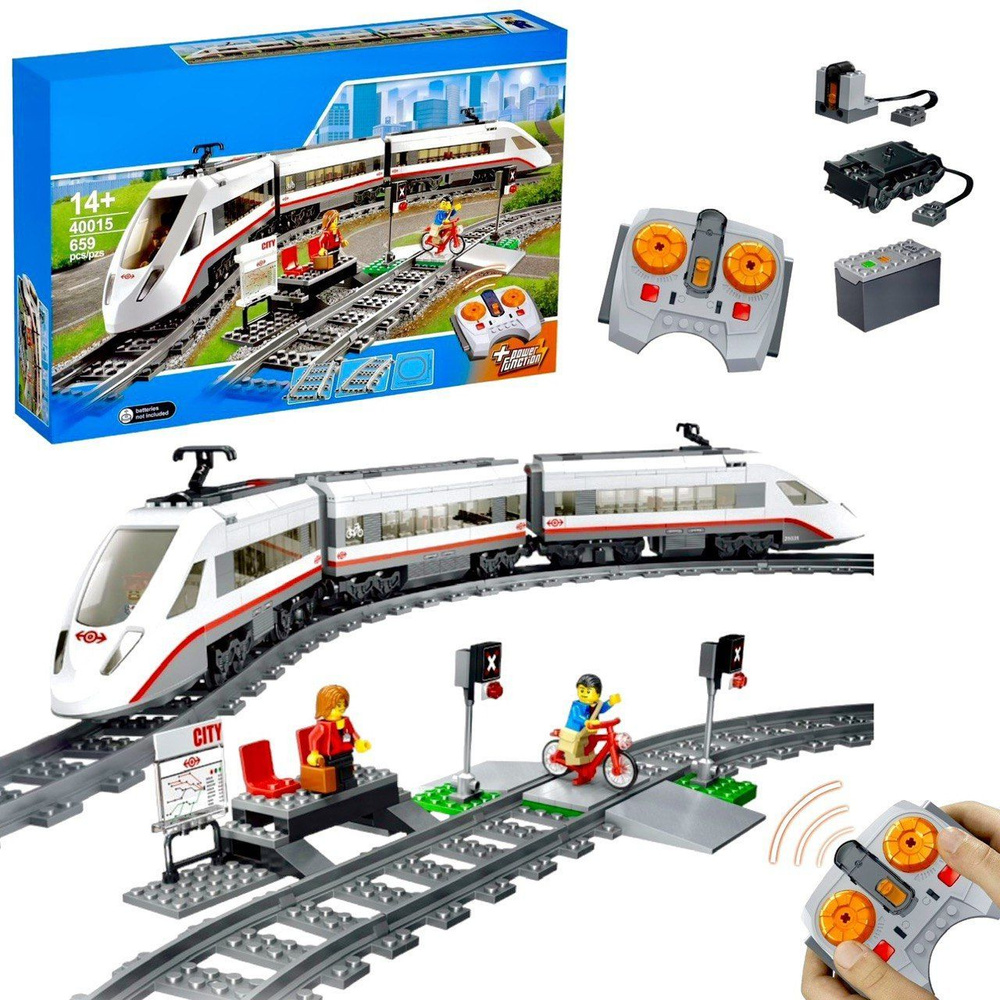 Радиоуправляемый Конструктор Сити, набор "Скоростной поезд" 610 деталей 3 фигурки, железная дорога экспресс #1