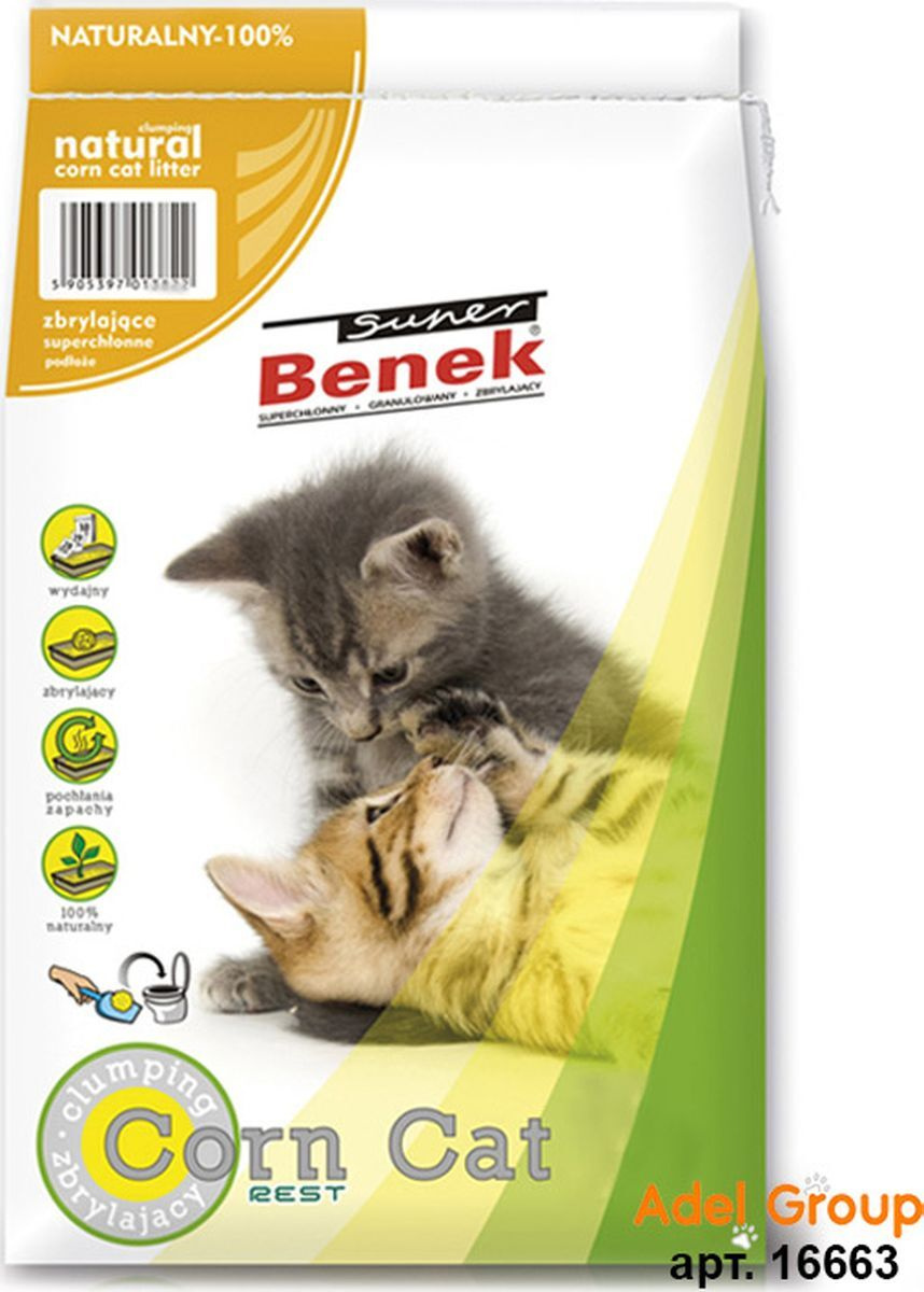 Наполнитель для кошек Super Benek Натуральный Кукурузный, комкующийся ...