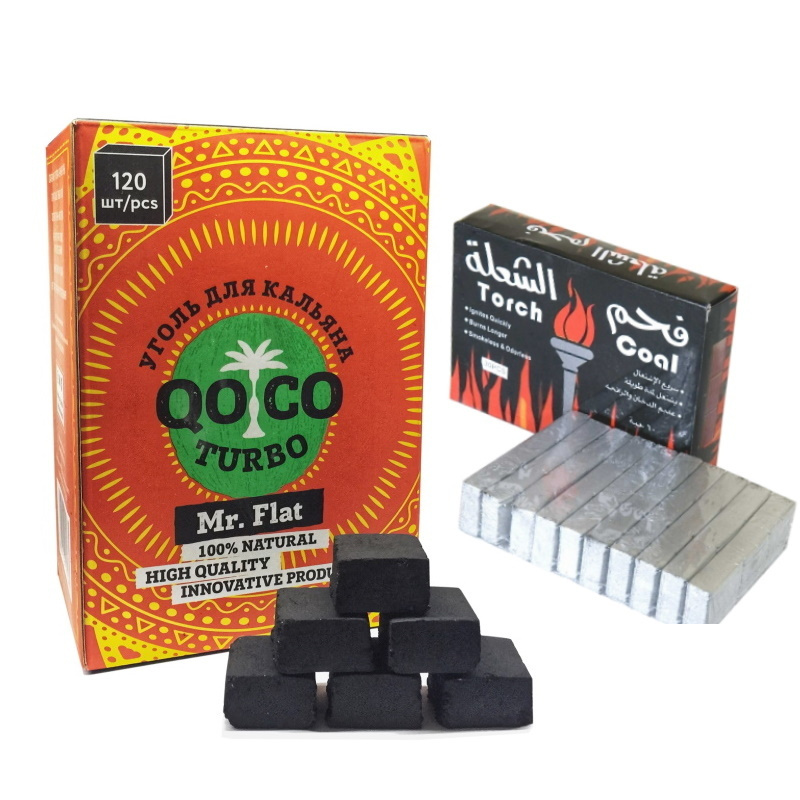 Уголь для кальяна кокосовый Qoco Turbo Mr. Flat 25x25x17 мм, 120 ...
