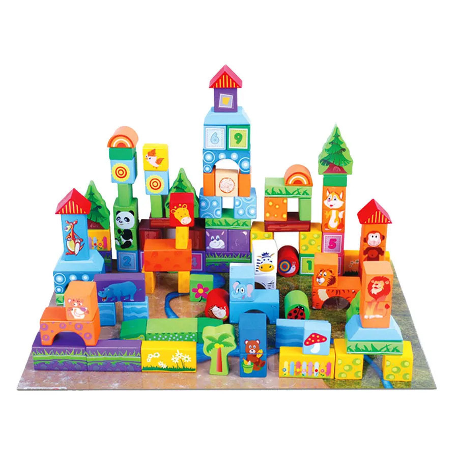 Деревянный конструктор Блоки с животными, 100 деталей, Blocks ...