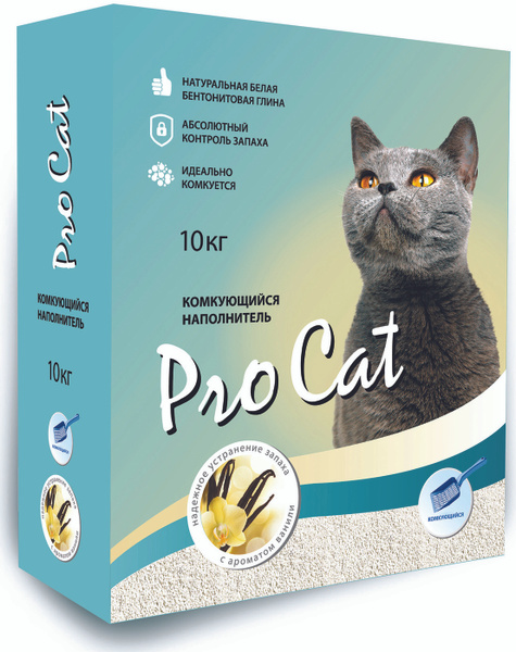 PRO CAT Наполнитель Глиняный, Минеральный Комкующийся Ваниль 10000г ...