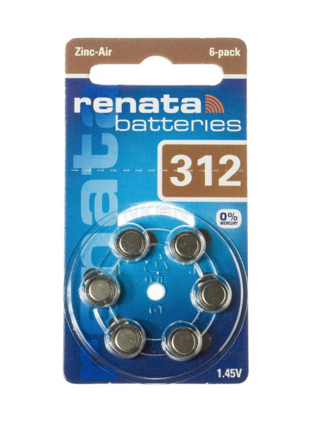 Батарейки для слухового аппарата Renata Zinc-Air 312 6шт - купить с ...