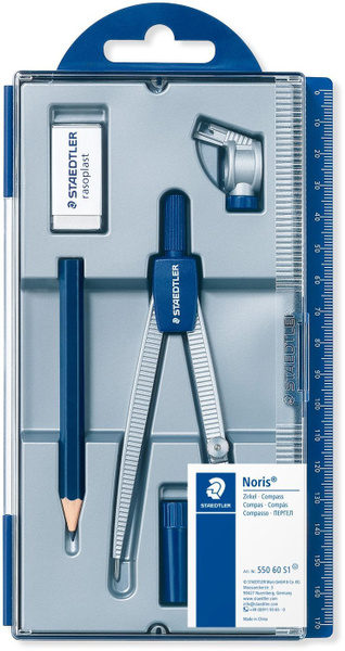Циркуль школьный Staedtler Noris с адаптером, карандашом и ластиком ...