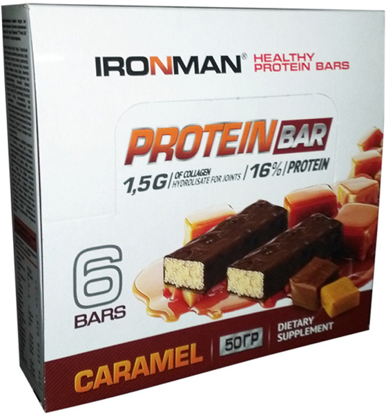Батончик Ironman "Protein Bar", с коллагеном, карамель- темная глазурь ...
