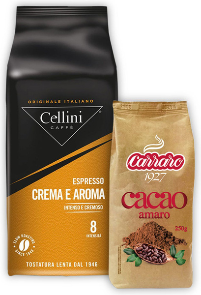 Кофе в зернах Cellini Crema e Aroma, 1 кг + Растворимое какао Carraro ...