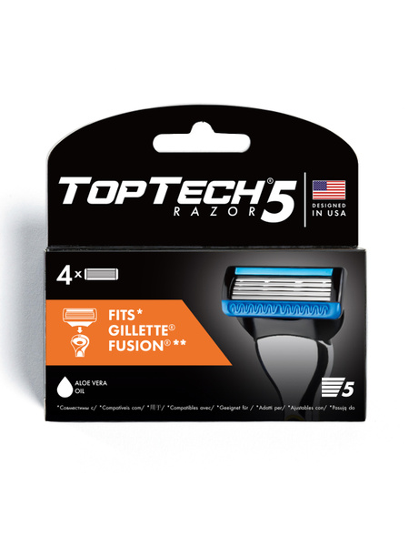 4 шт. сменные кассеты для бритья мужские TopTech Razor 5, с 5 лезвиями ...