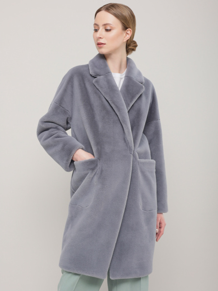 Пальто ALEF, Демисезон, размер 44, цвет голубой, Искусственный мех ...