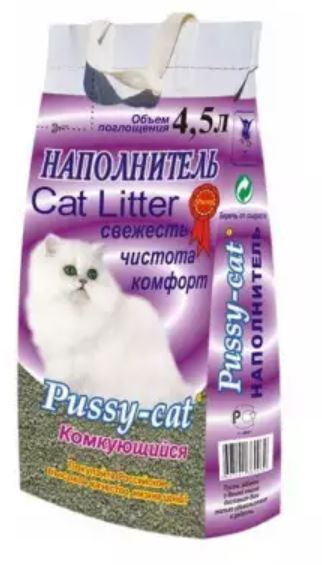 Наполнитель глиняный для кошачьего туалета Pussy-cat, комкующийся, без ...
