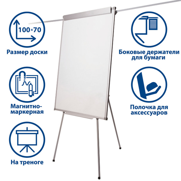 Доска-флипчарт магнитно-маркерная на треноге демонстрационная для офиса ...