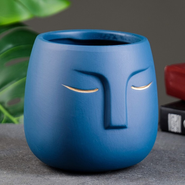 Кашпо керамическое Лицо 12*12*12см, голубое - купить с доставкой по ...