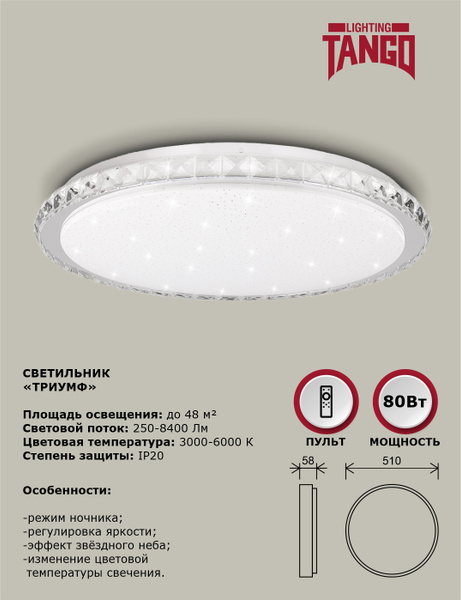 Светильник светодиодный потолочный 80Вт LED (510*58,основ. 450мм) с ...