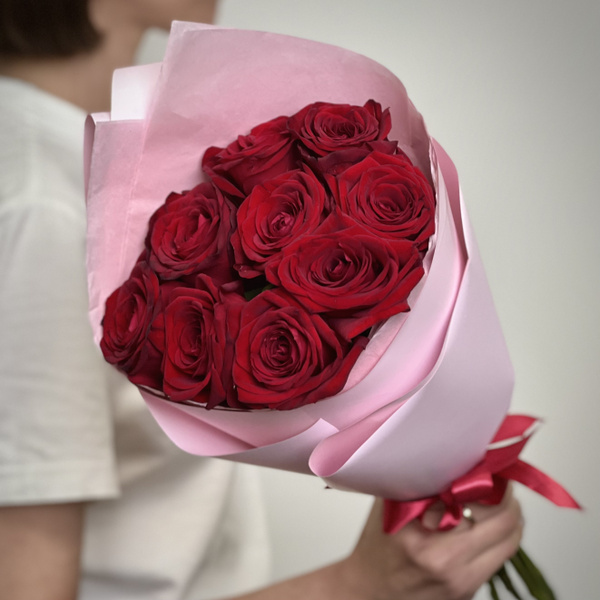Роза Flor2u, цвет красный, 9 шт купить по выгодной цене в интернет ...