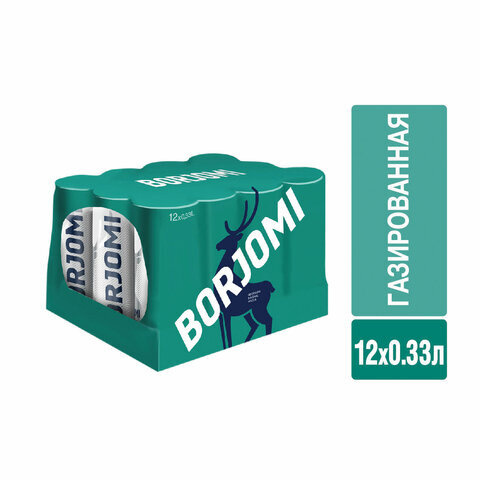 Вода ГАЗИРОВАННАЯ минеральная BORJOMI (БОРЖОМИ) 0,33 л, жестяная банка ...