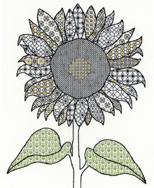 Bothy Threads Blackwork Kreuzstich-Set 'Sonnenblume' – 27x33 Cm, Inkl. Garn, Perlen & Nadel