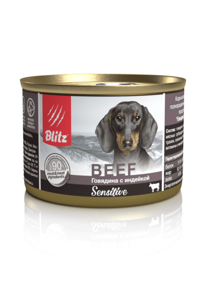 Консервы BLITZ Sensitive Dog для собак Говядина с индейкой 200 г, (24 ...