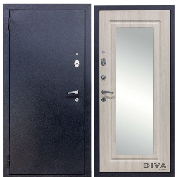 Дверь входная металлическая DIVA 510 Зеркало 2050х860 Левая Титан-Дуб ...