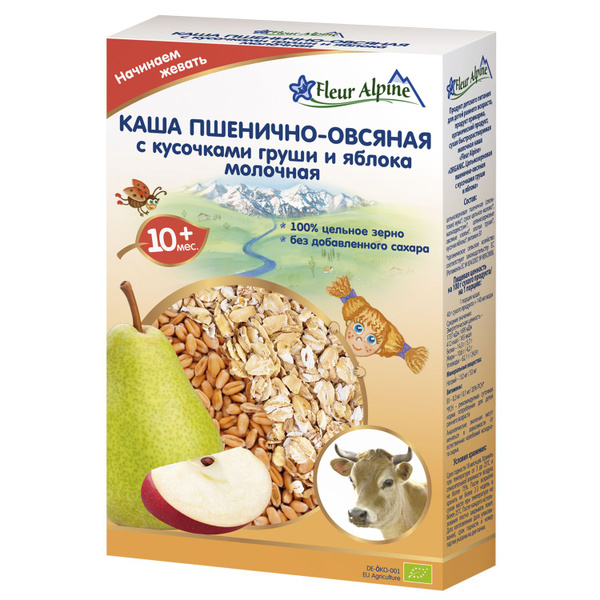 Каша молочная детская Fleur Alpine Пшенично-овсяная с кусочками груши и ...
