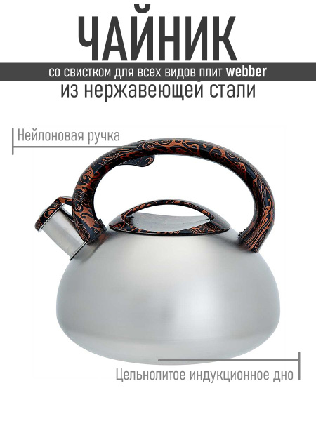 Чайник со свистком для газовой плиты из нержавеющей стали Webber 3 ...