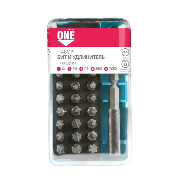 Набор бит из 31 предмета, биты SL, PH, PZ, HEX, TORX по 6 штук - купить ...
