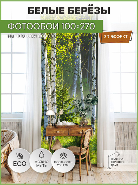 Фотообои на стену флизелиновые 3d 100х270 Лес Природа Березы. 3д фото ...
