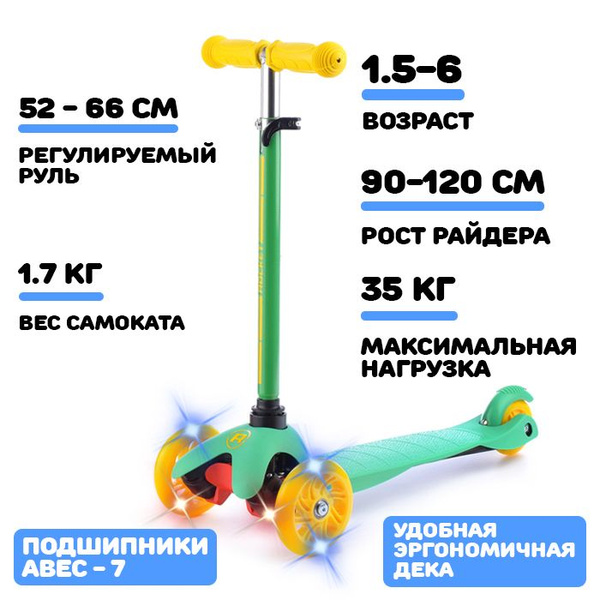 Характеристики Самокат детский трёхколёсный от 1,5 лет (На рост 90-120 ...
