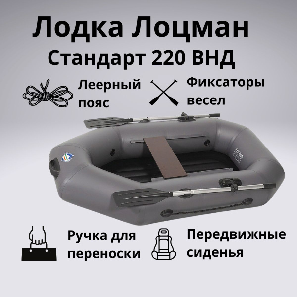 Лодка ПВХ с надувным дном Лоцман Стандарт 220 ВНД (Серый), гребная для ...