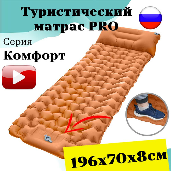 Матрас надувной туристический со встроенным насосом. Коврик для сна с ...