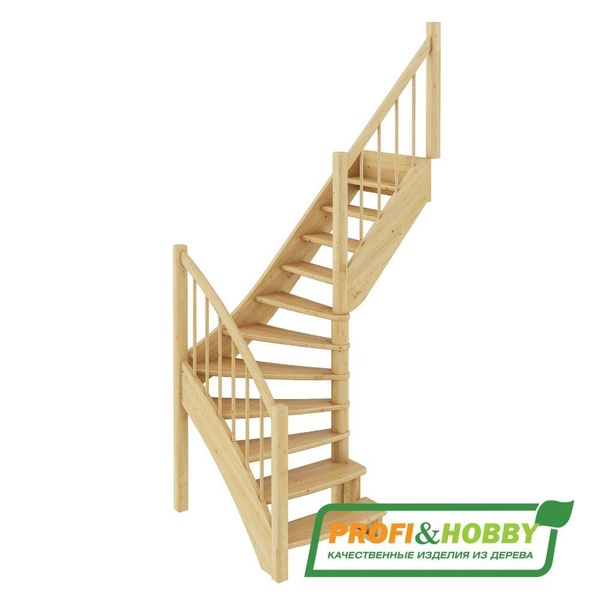 Деревянная лестница на второй этаж из массива сосны ЛС-09м/1 \"Правая ...
