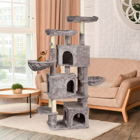 Дом-когтеточка с домиками, гамаками и лежанками для кошек, 55х40х162,5 ...